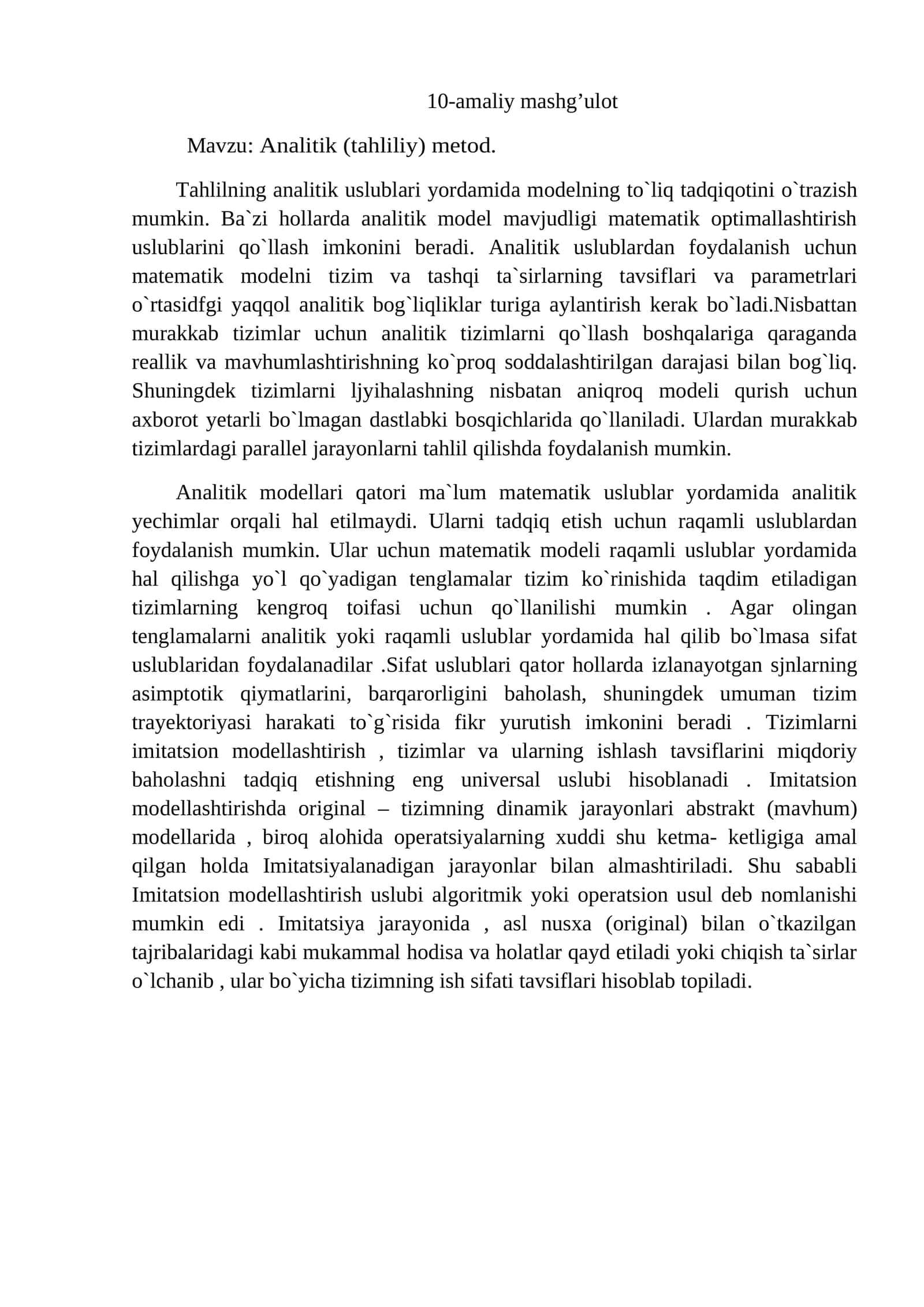 Analitik (tahliliy) metod 1