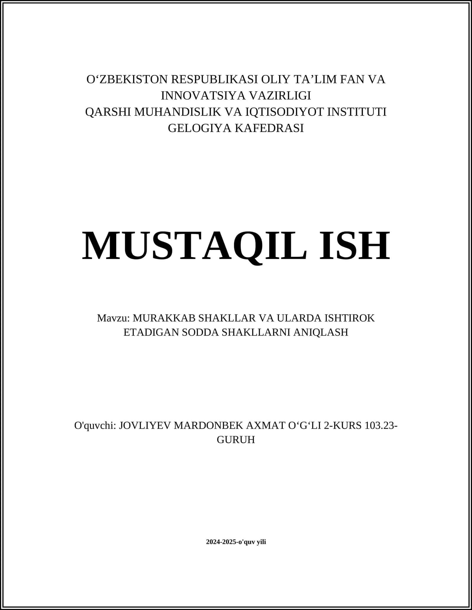 MURAKKAB SHAKLLAR VA ULARDA ISHTIROK ETADIGAN SODDA SHAKLLARNI ANIQLASH 1