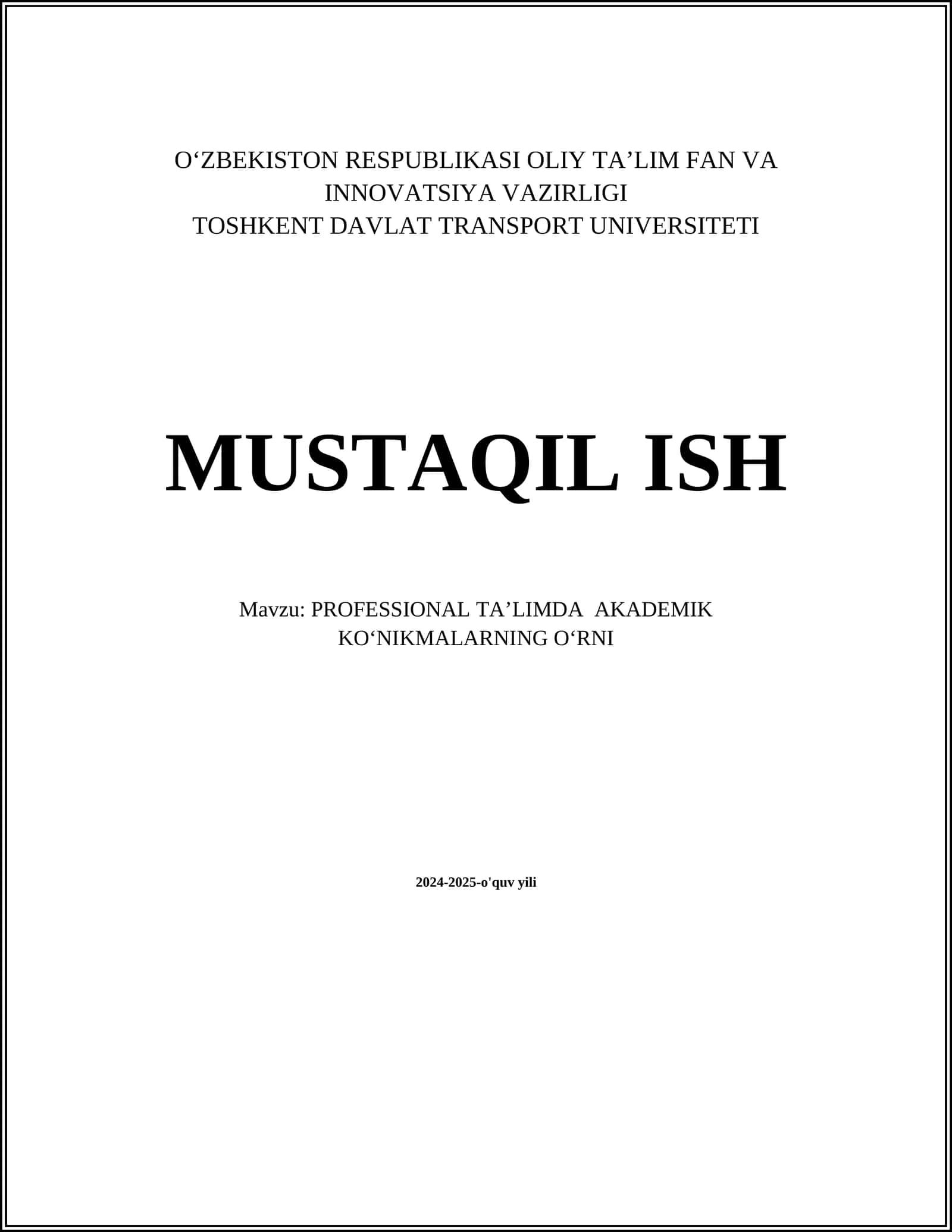 PROFESSIONAL TAʼLIMDA AKADEMIK KOʻNIKMALARNING OʻRNI 1