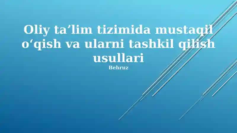 Mustaqil o'qish va ularni tashkil qilish usullari