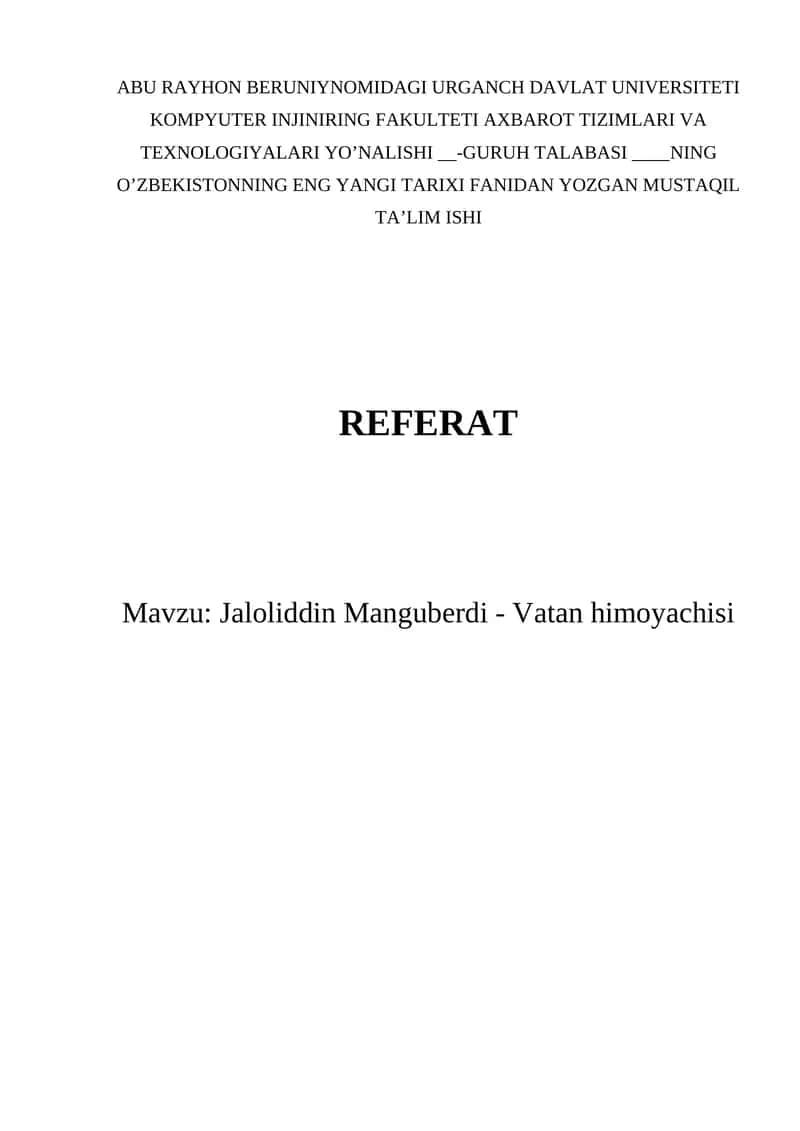 Jaloliddin Manguberdi Vatan himoyachisi 1
