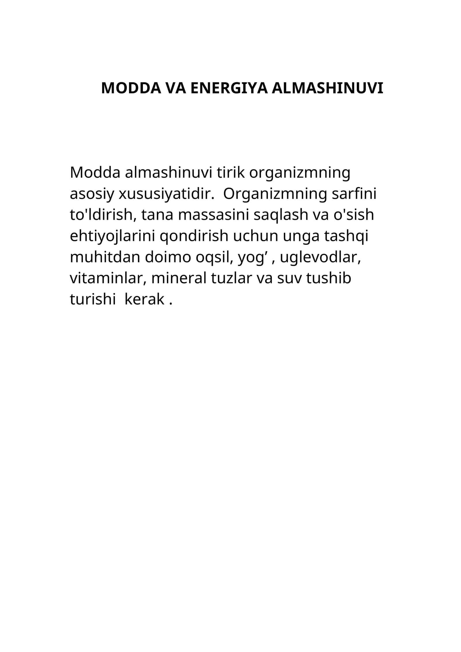 Modda va energiya almashinuvi 1