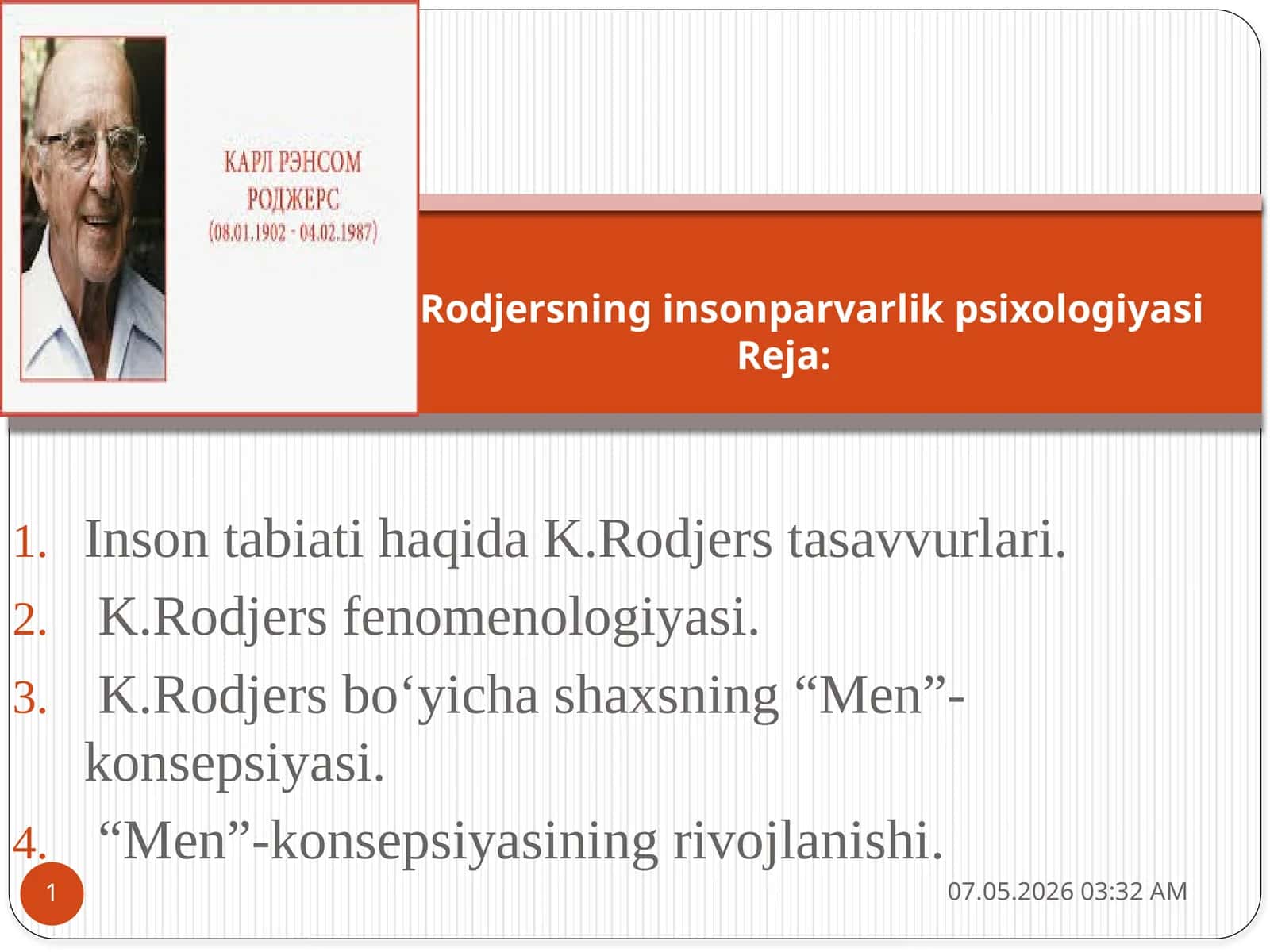 Inson tabiati haqida K.Rodjers tasavvurlari 1