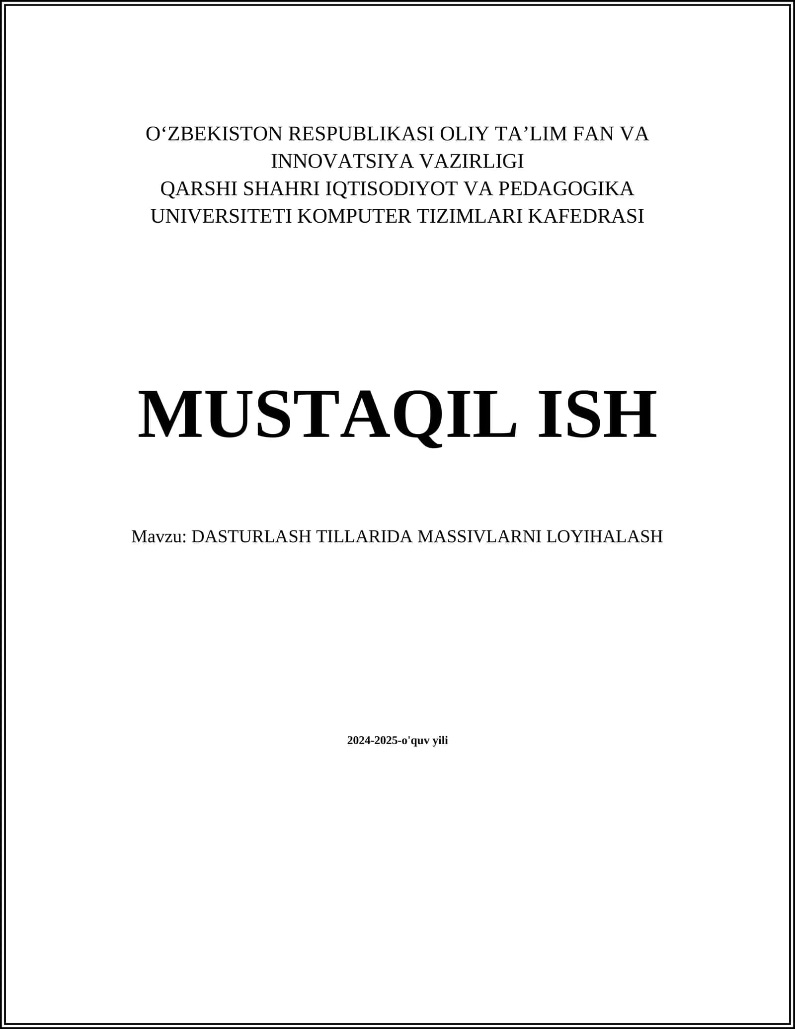 MASSIVLARNI LOYIHALASH 1