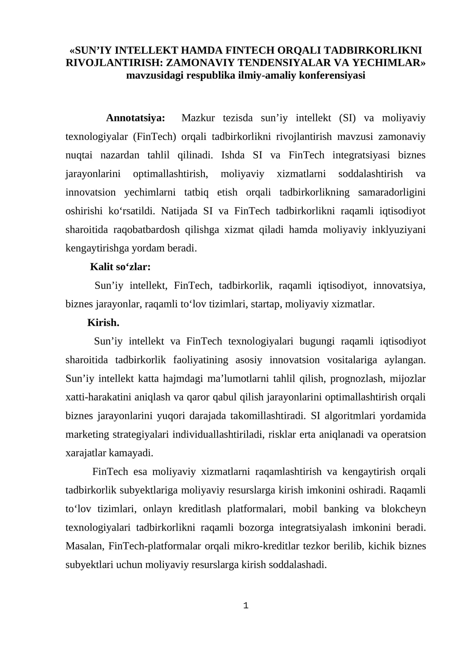 SUN’IY INTЕLLЕKT HАMDА FINTЕСH ОRQАLI TАDBIRKОRLIKNI RIVОJLАNTIRISH 1