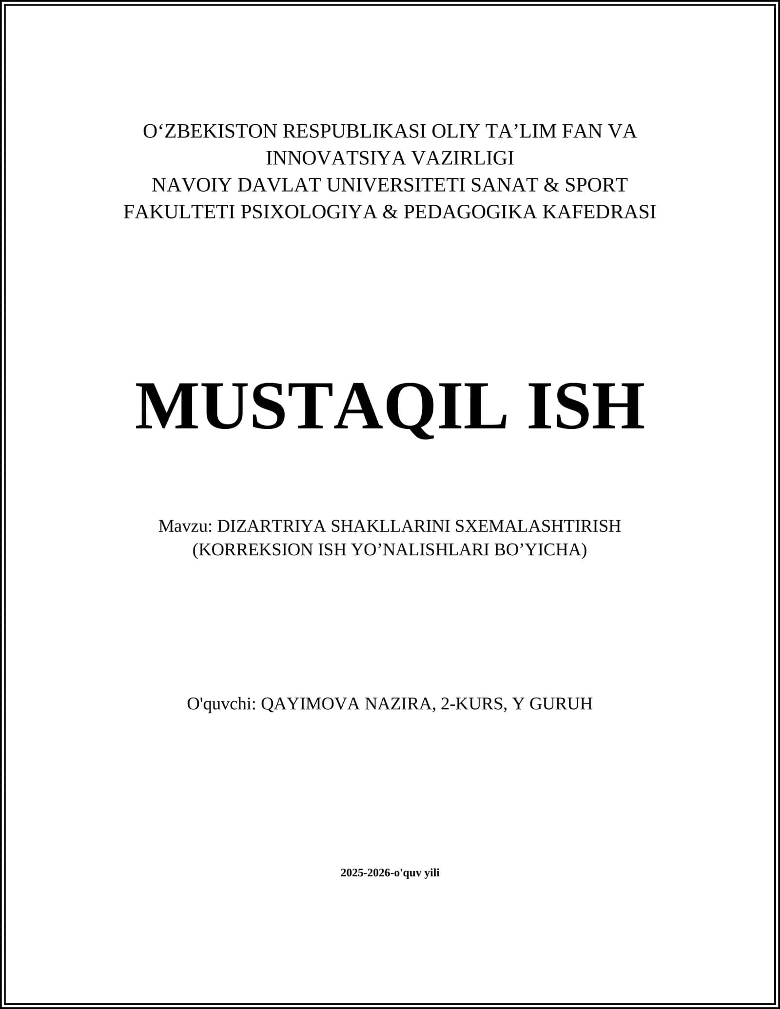 DIZARTRIYA SHAKLLARINI SXEMALASHTIRISH (KORREKSION ISH YO’NALISHLARI BO’YICHA) 1