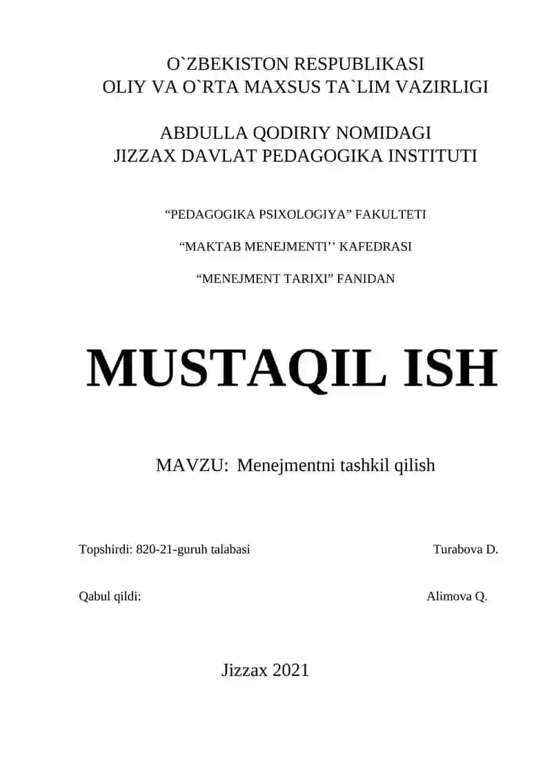 Menejmentni tashkil qilish