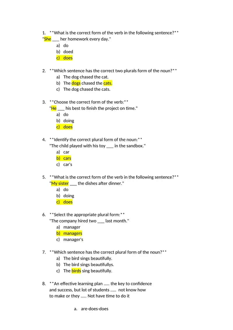 Plural Nouns Quiz 1