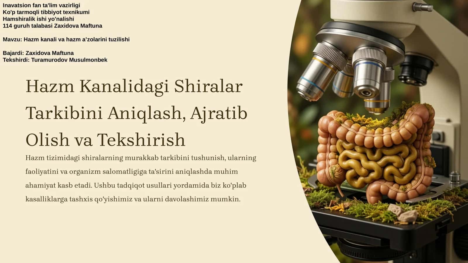 Hazm Kanalidagi Shiralar Tarkibini Aniqlash, Ajratib Olish va Tekshirish 1