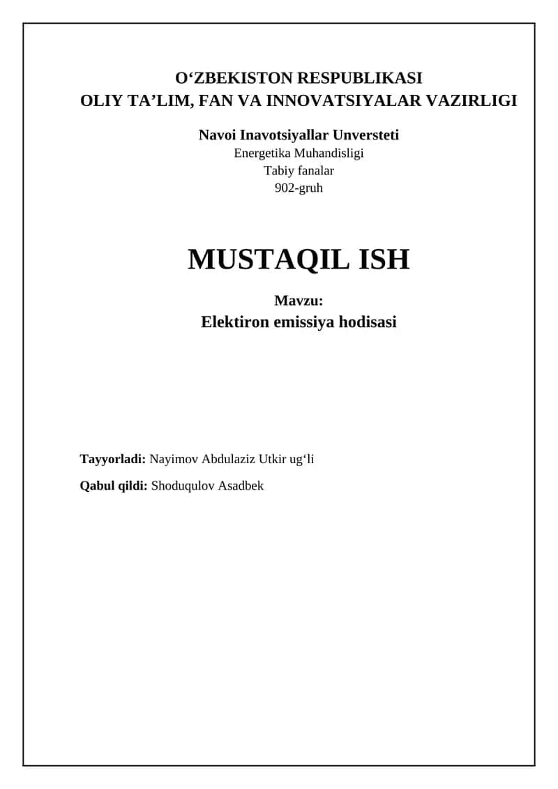 Elektiron emissiya hodisasi 1