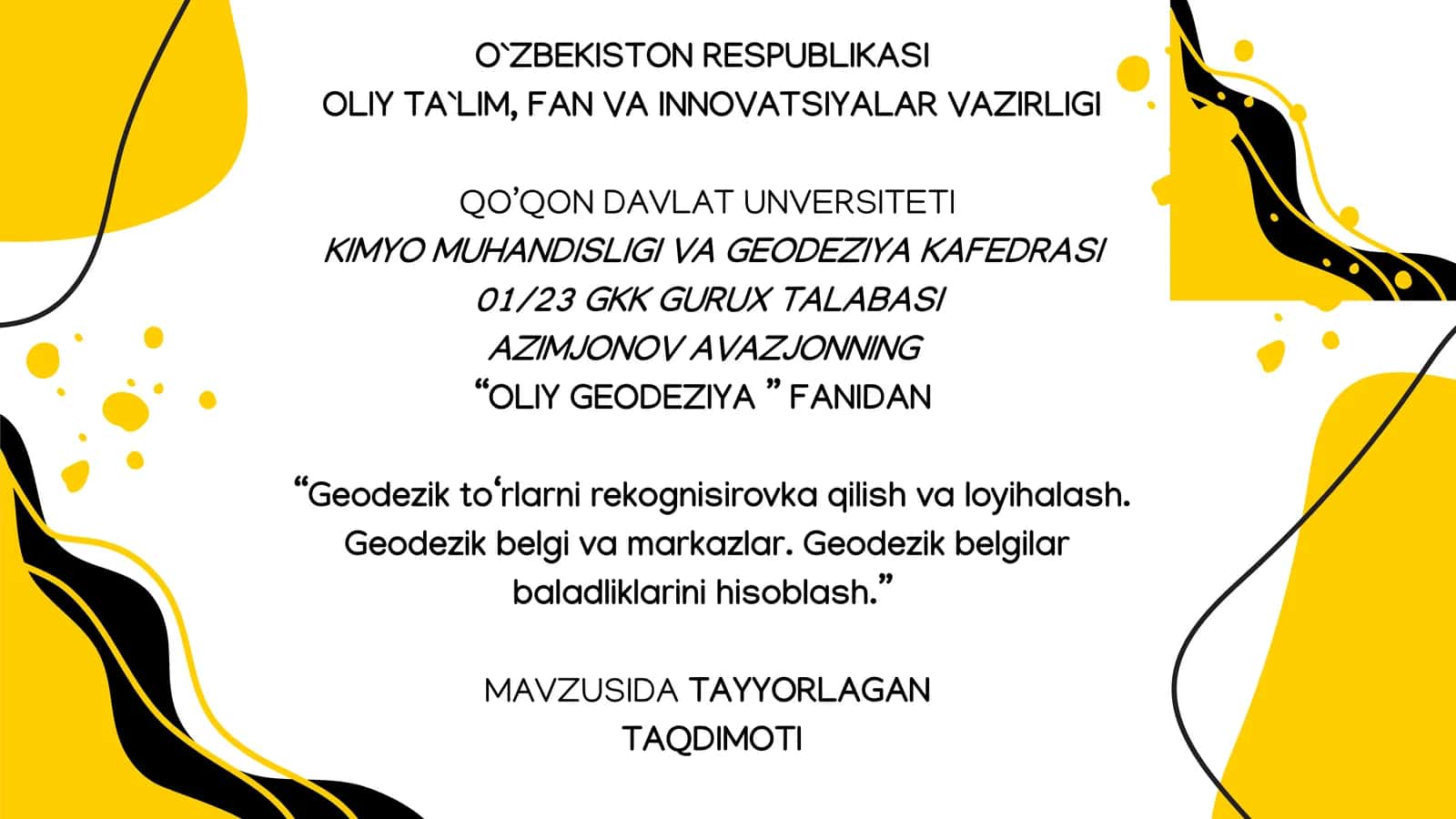 geodezik toʻrlarni rekognisirovka qilish va loyihalash 1