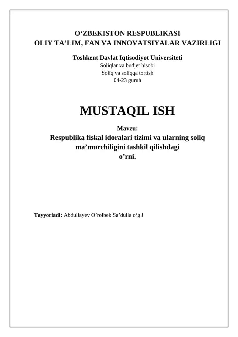 Soliqlar va budjet hisobi 1