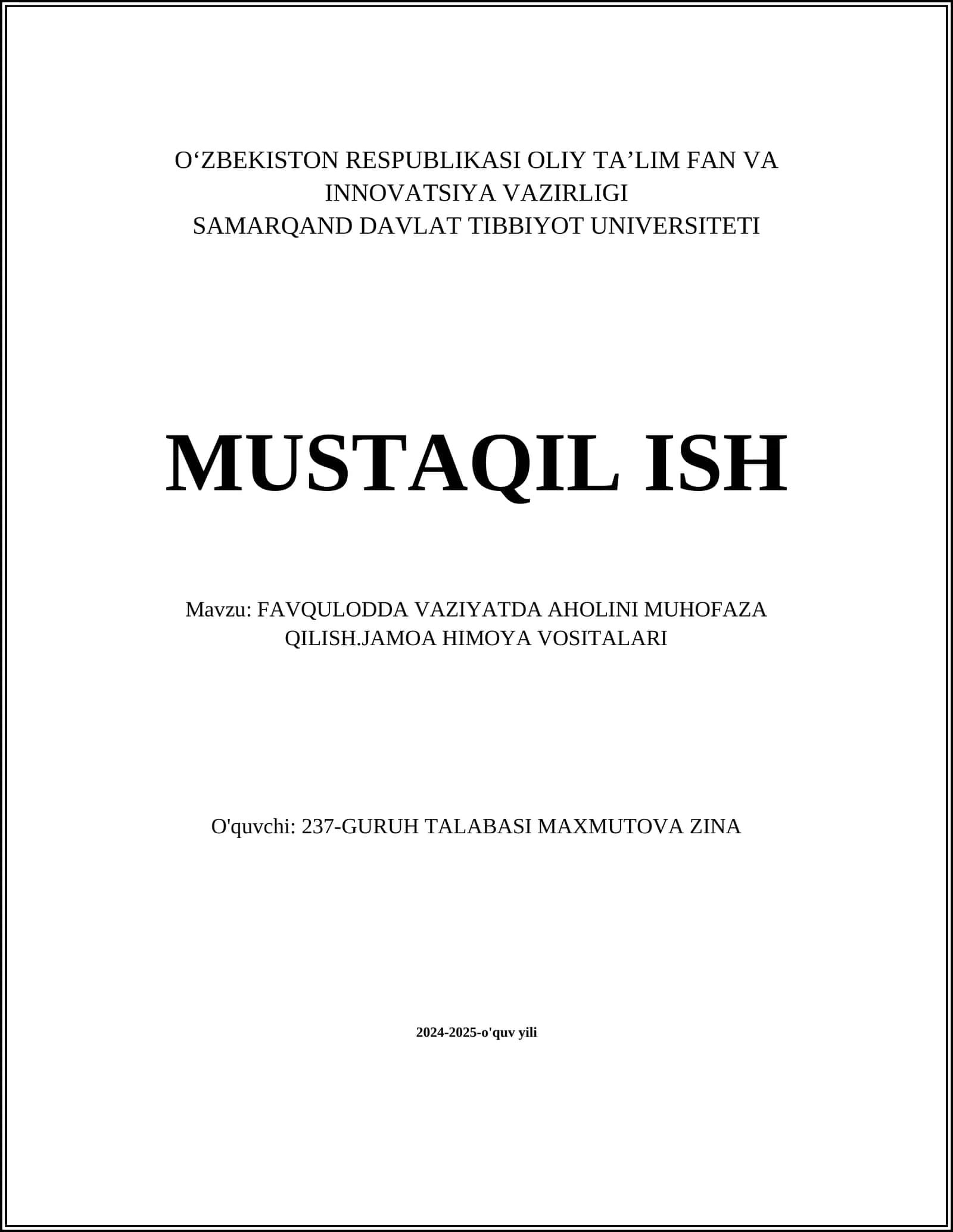 FAVQULODDA VAZIYATLARDA AHOLINI MUHOFAZA QILISH 1