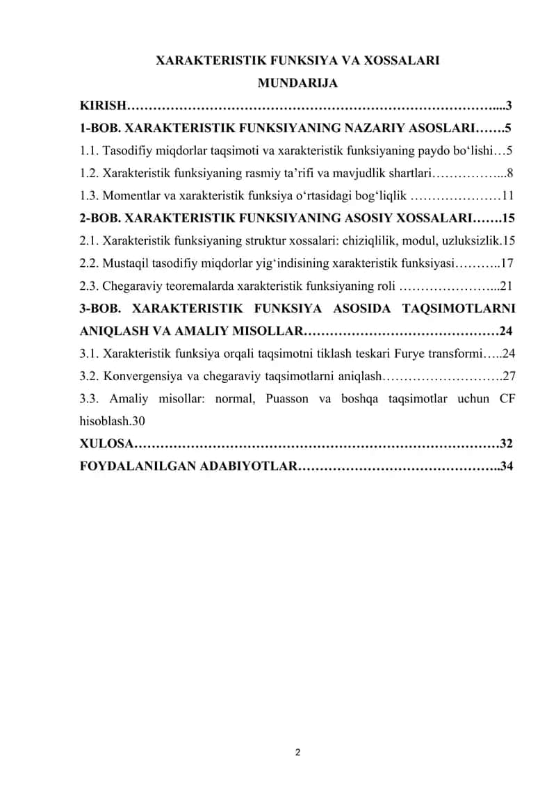 XARAKTERISTIK FUNKSIYASI VA UNING XOSSALARI 1