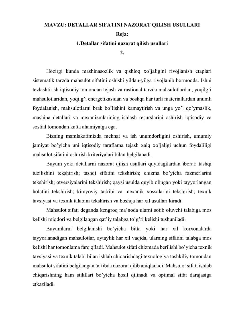 DETALLAR SIFATINI NAZORAT QILISH USULLARI 1