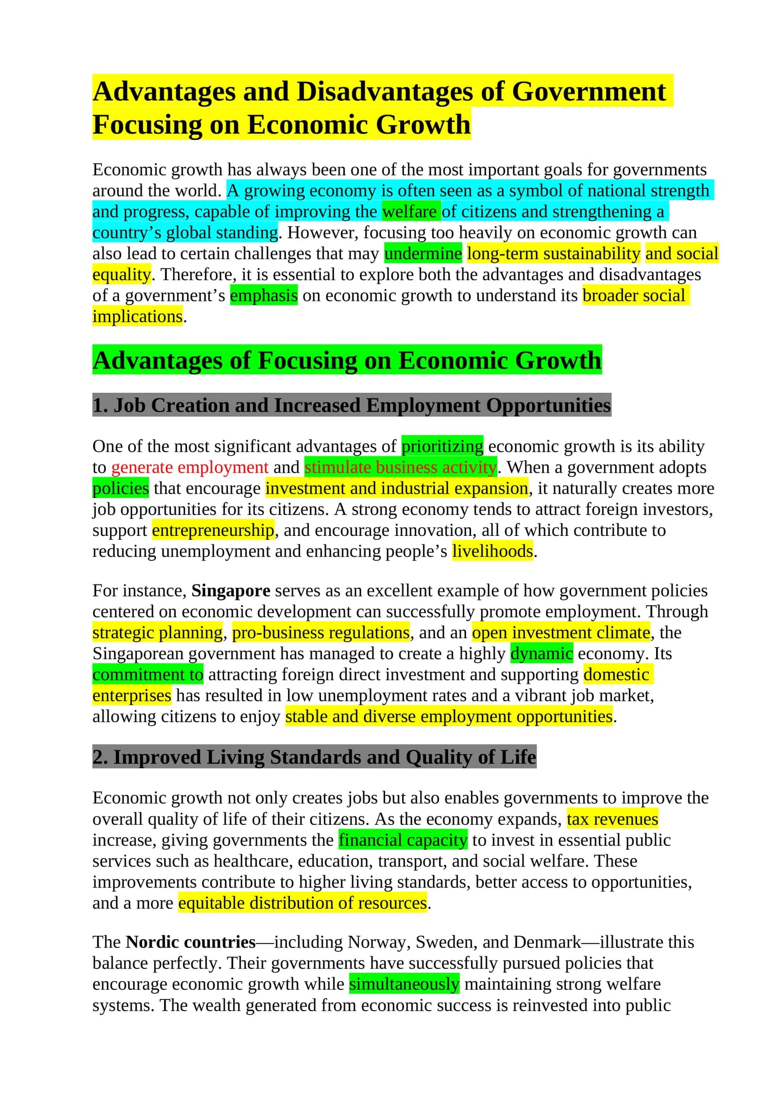 Advantages and Disadvantages of Government Focusing on Economic Growth 1