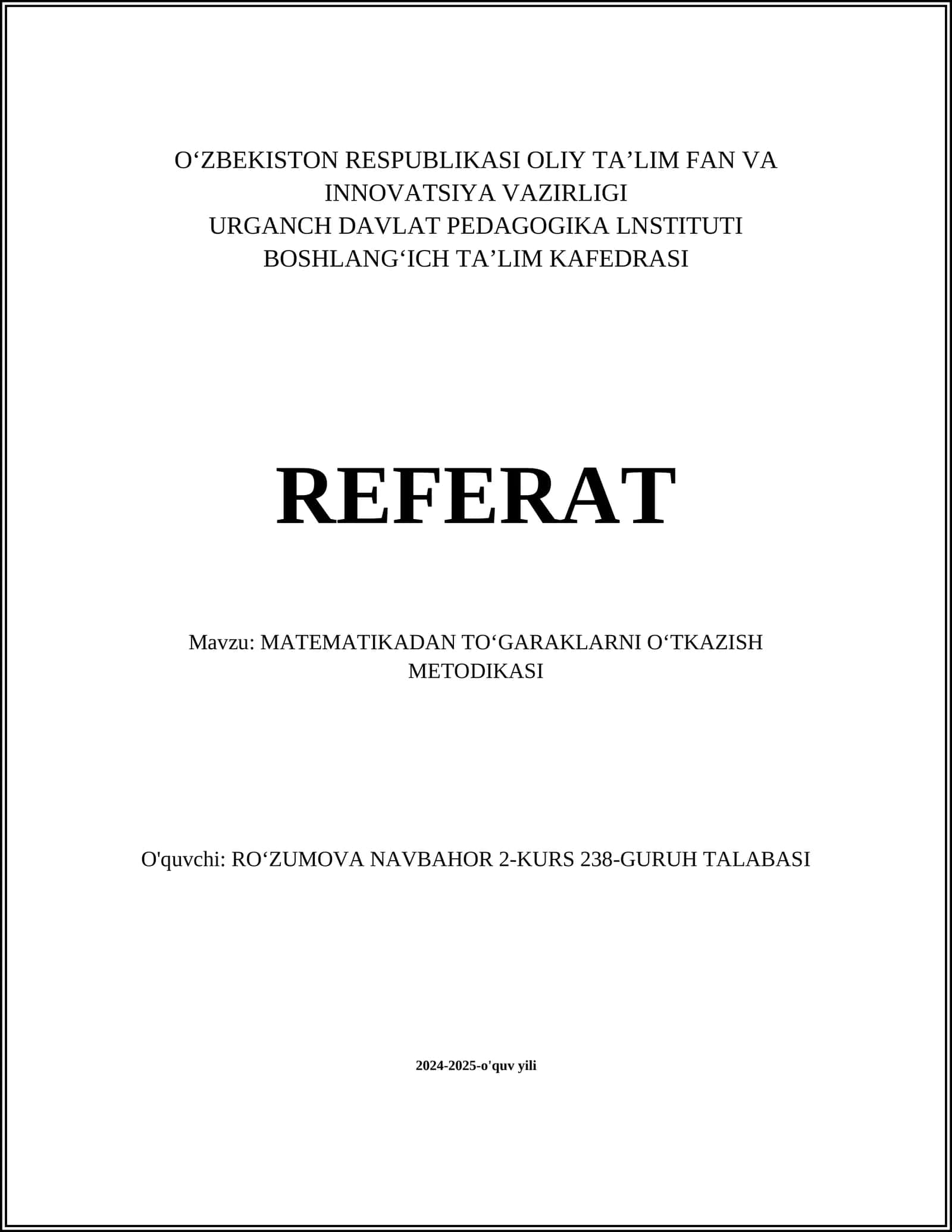 MATEMATIKADAN TOʻGARAKLARNI OʻTKAZISH METODIKASI 1