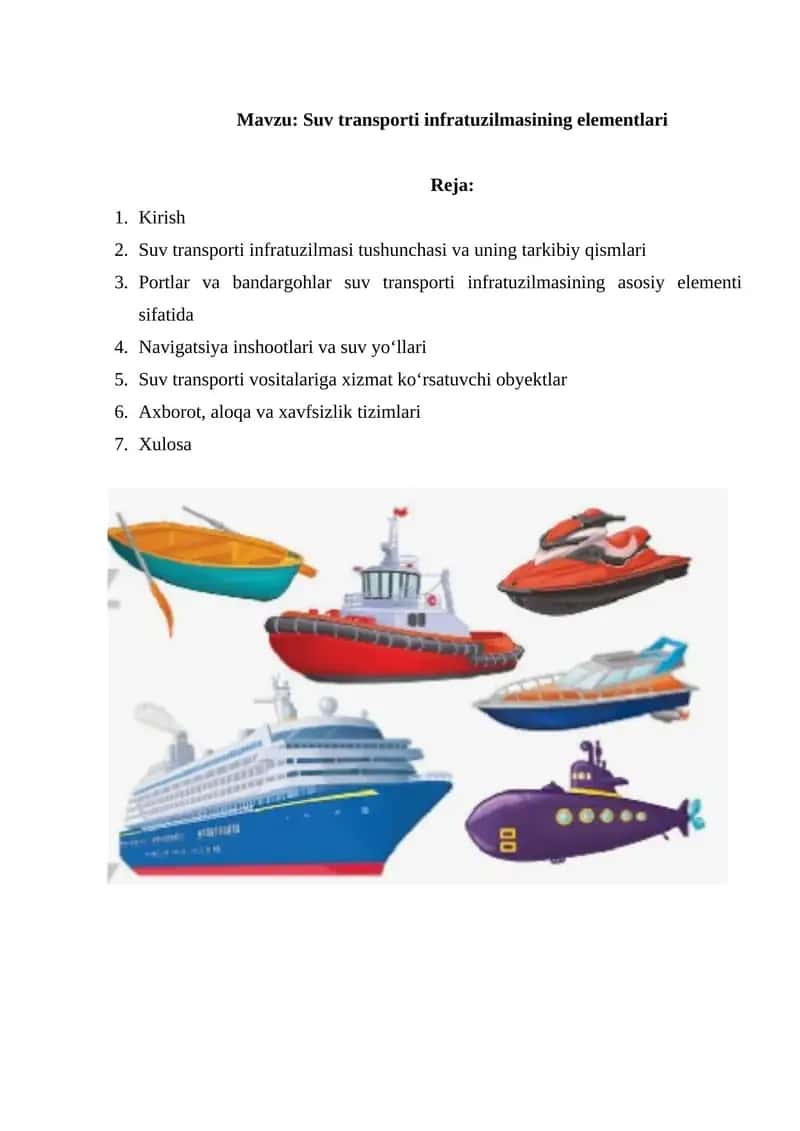 Suv transporti infratuzilmasining elementlari 1