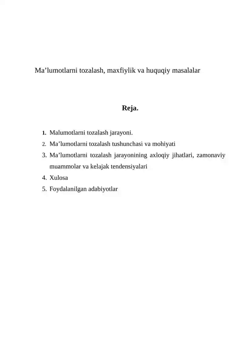 Ma’lumotlarni tozalash, maxfiylik va huquqiy masalalar