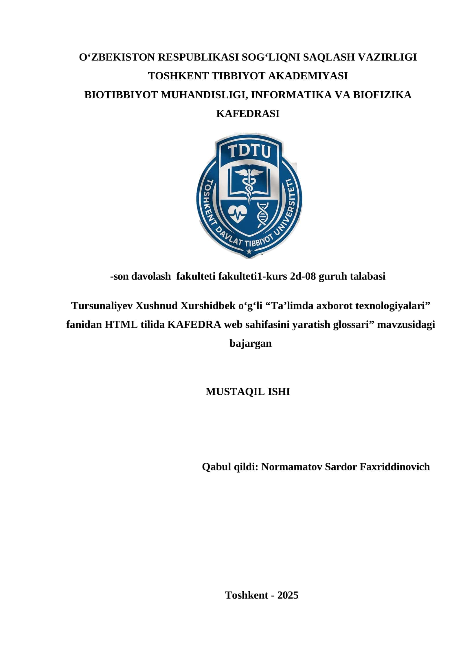 KAFEDRA web sahifasini yaratish glossari 1