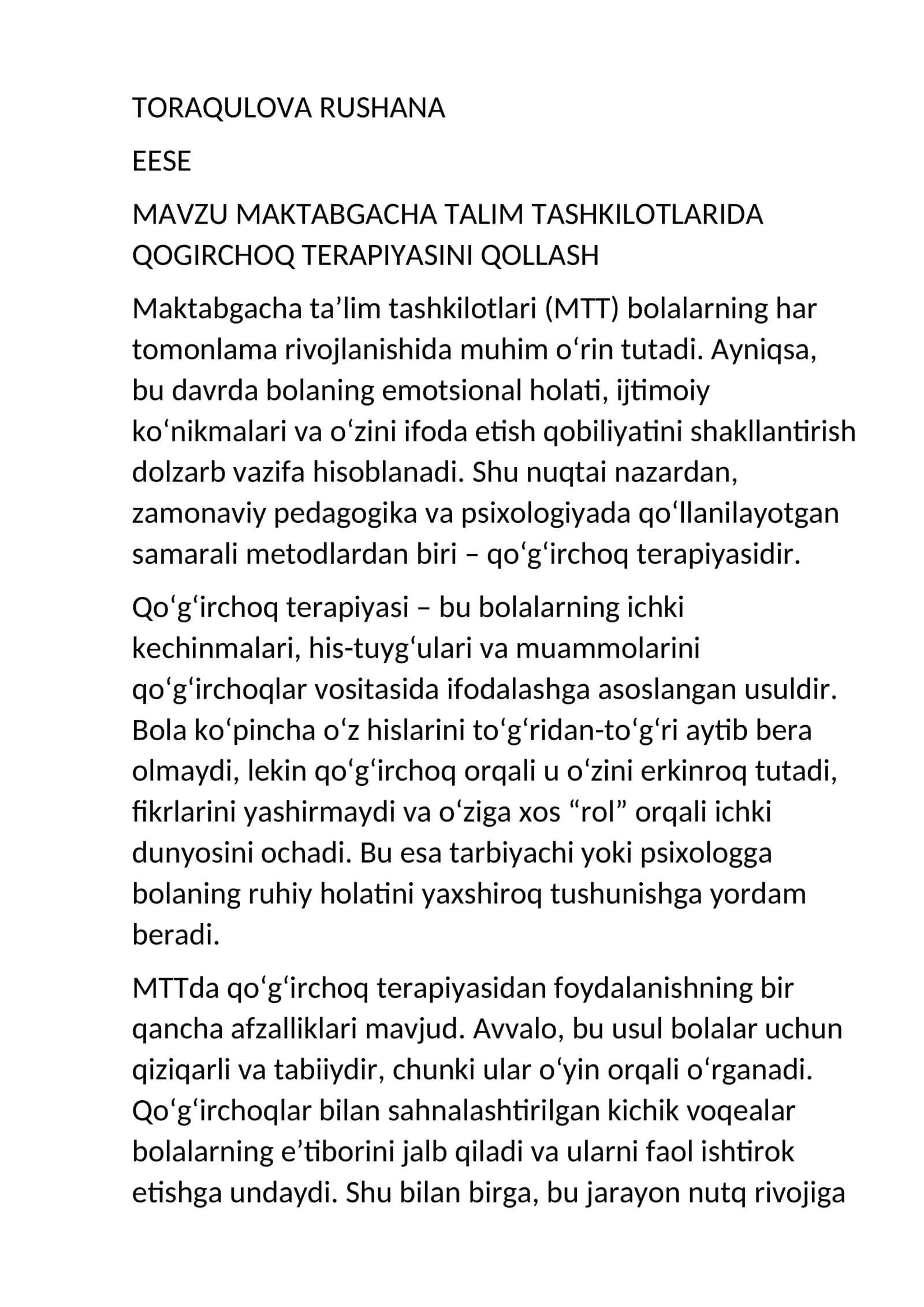 MAKTABGACHA TALIM TASHKILOTLARIDA QOGIRCHOQ TERAPIYASINI QOLLASH 1