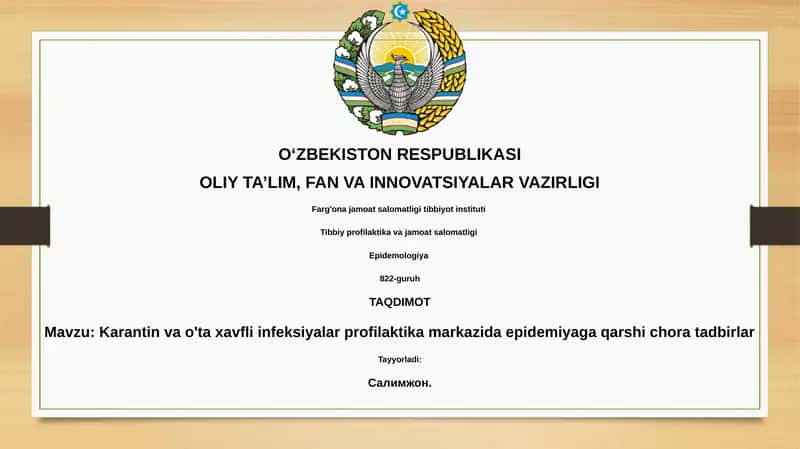 Karantin va o'ta xavfli infeksiyalar profilaktika markazida epidemiyaga qarshi chora tadbirlar 1