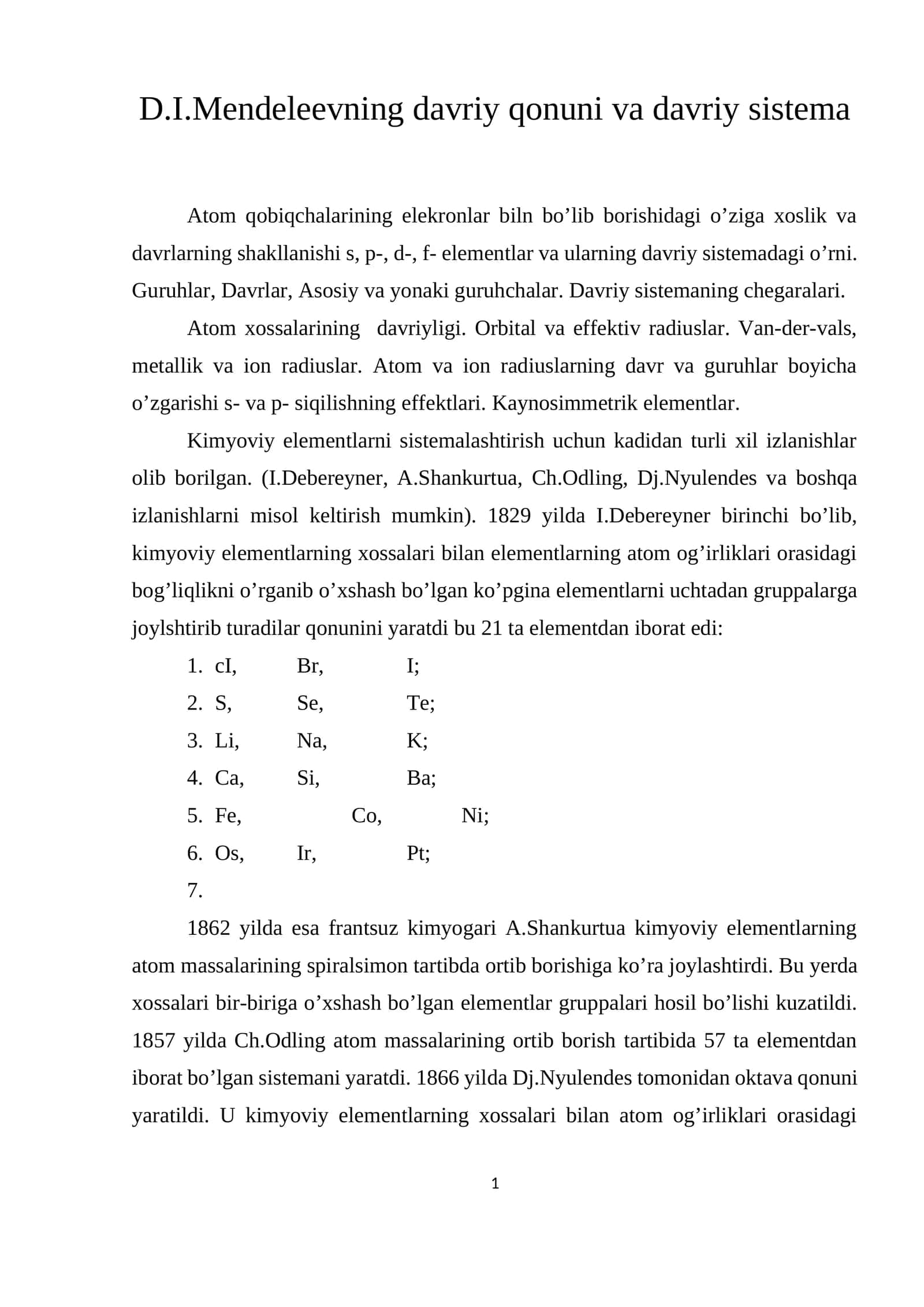 Davriy sistemadagi 118 ta elemen haqida umumiy ma'lumot 1