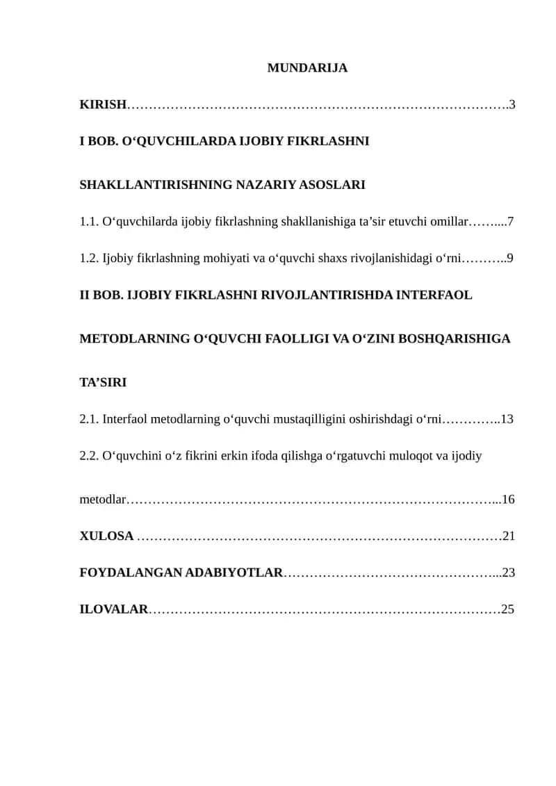 O'quvchi yoshlarni ijobiy fikrlarga o'rgatuvchi interfaol metodlar va qo'llash usullari 1