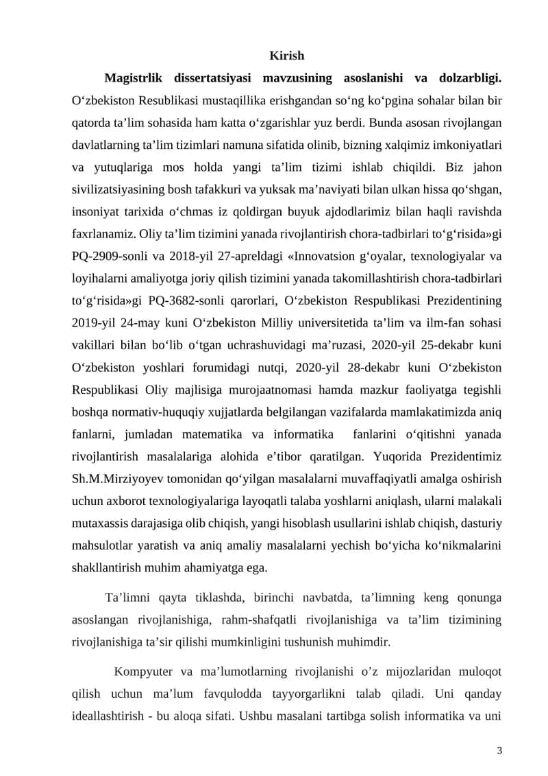 Magistrlik dissertatsiyasi mavzusining asoslanishi va dolzarbligi 1