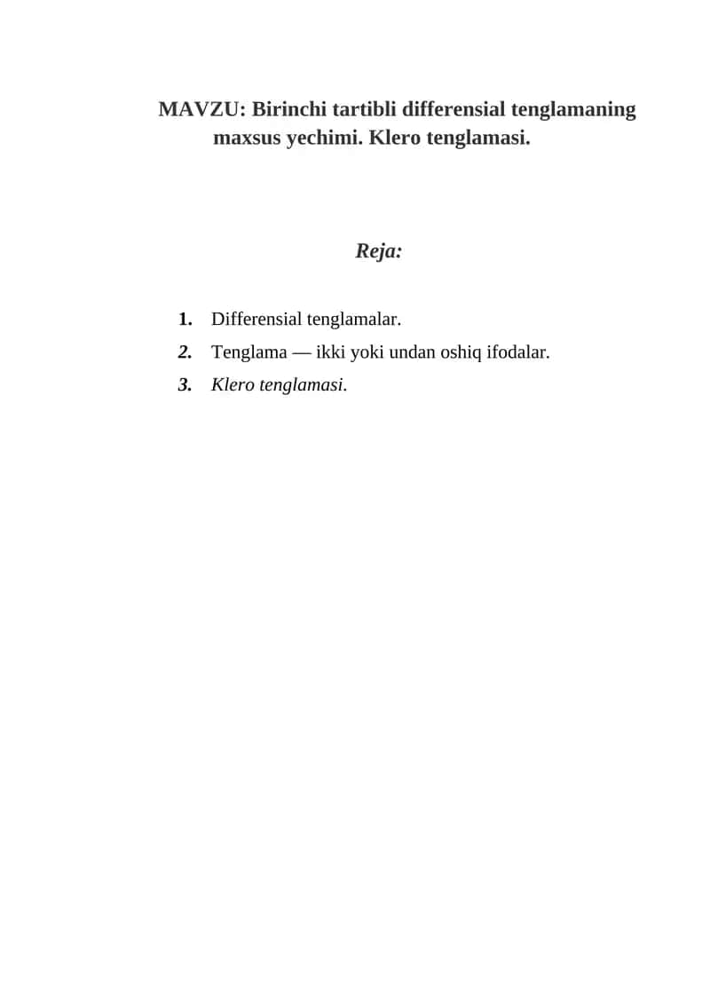 Birinchi tartibli differensial tenglamaning maxsus yechimi 1
