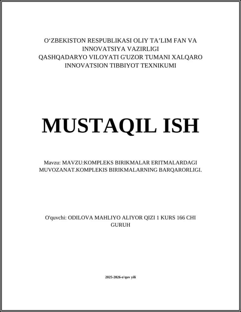 KOMPLEKS BIRIKMALAR ERITMALARDAGI MUVOZANAT 1