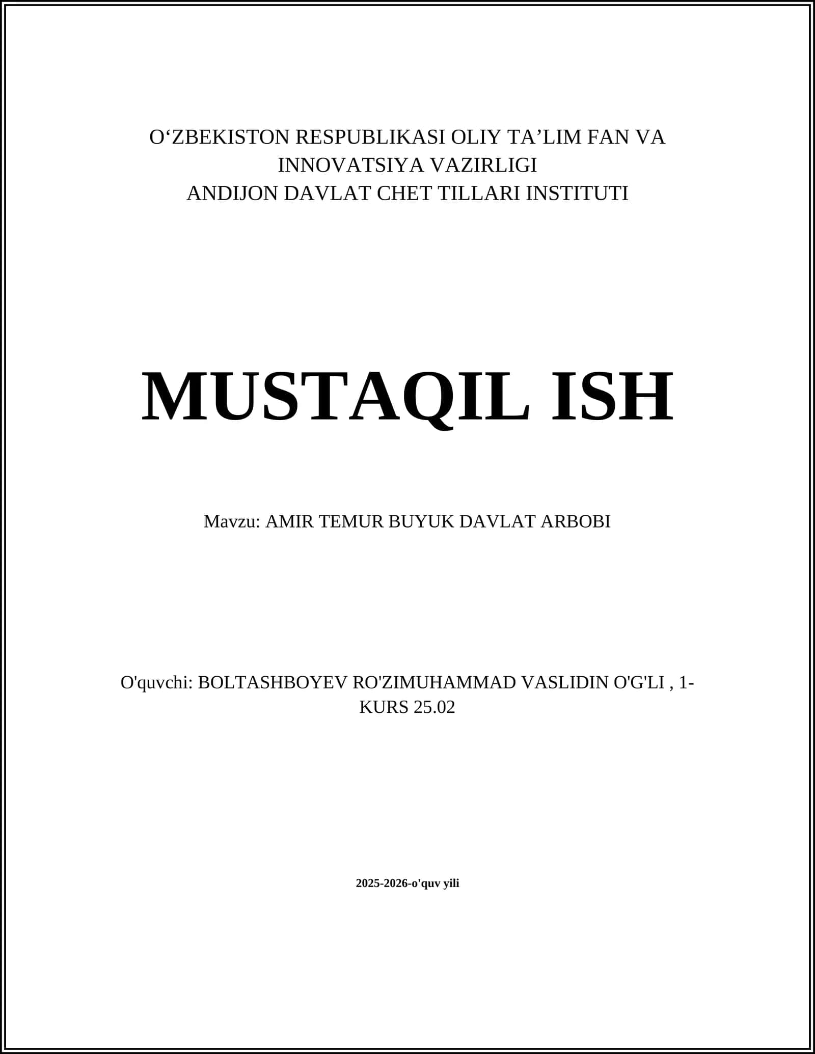 AMIR TEMUR BUYUK DAVLAT ARBOBI 1