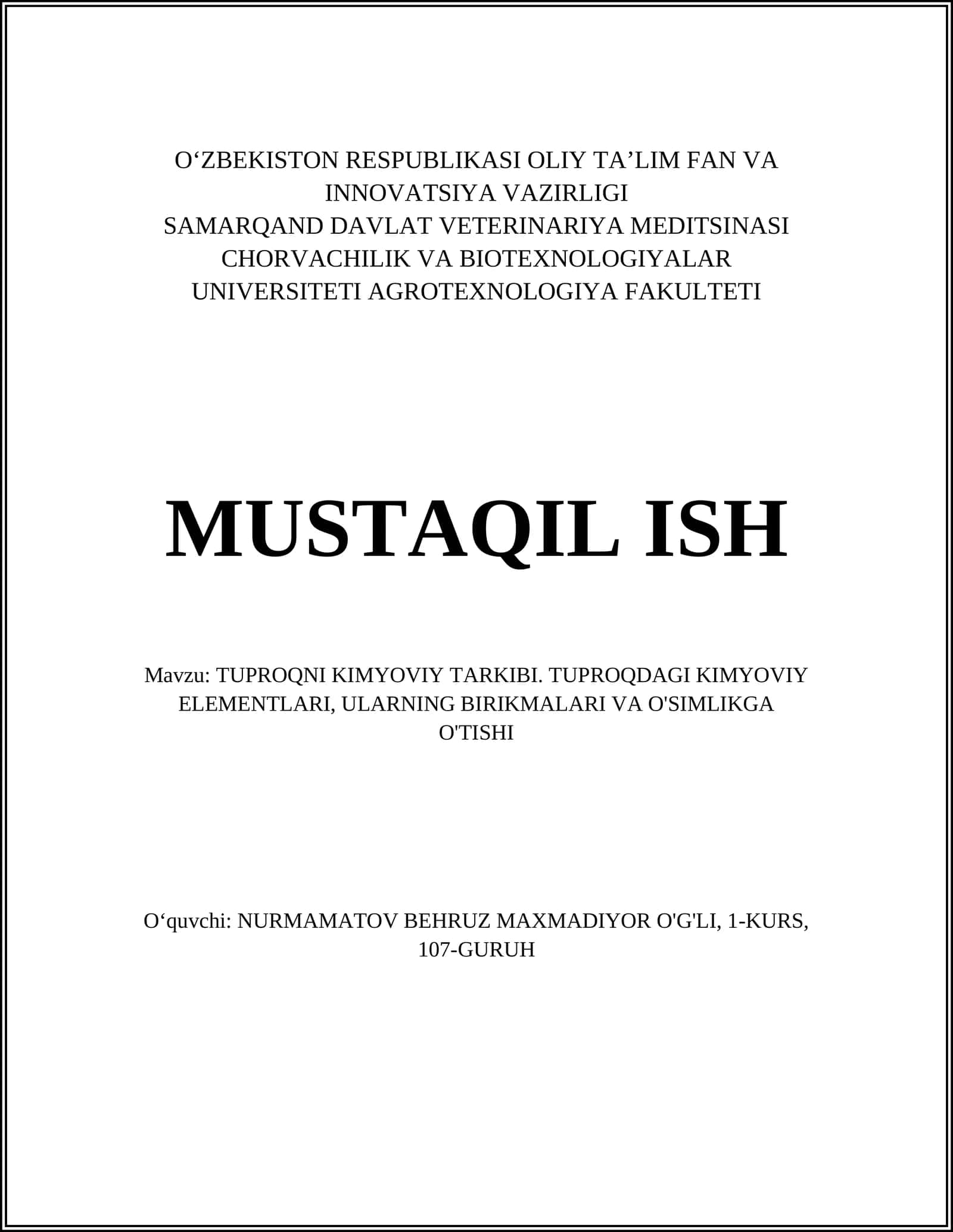 Tuproqni kimyoviy tarkibi 1