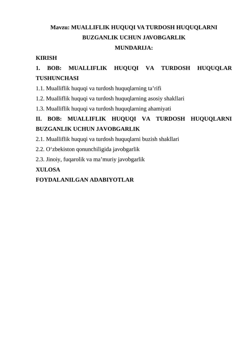 MUALLIFLIK HUQUQI VA TURDOSH HUQUQLARNI BUZGANLIK UCHUN JAVOBGARLIK 1