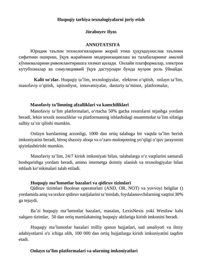Huquqiy tarbiya texnalogiyalarni joriy etish 1