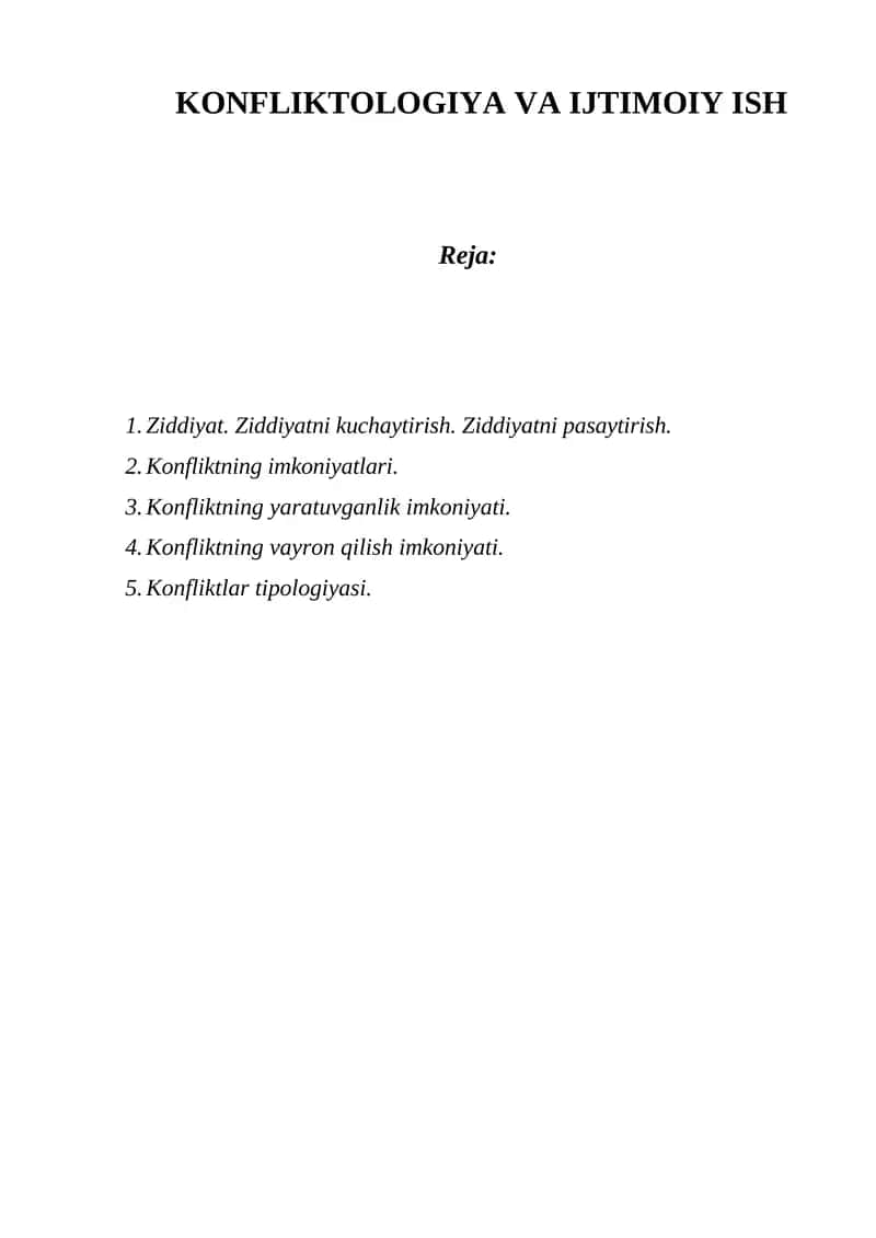 KONFLIKTOLOGIYA VA IJTIMOIY ISH 1