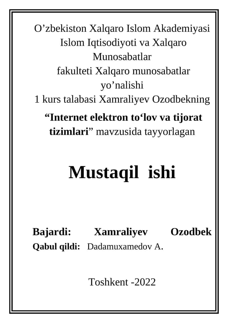 Internet elektron tо‘lov va tijorat tizimlari 1