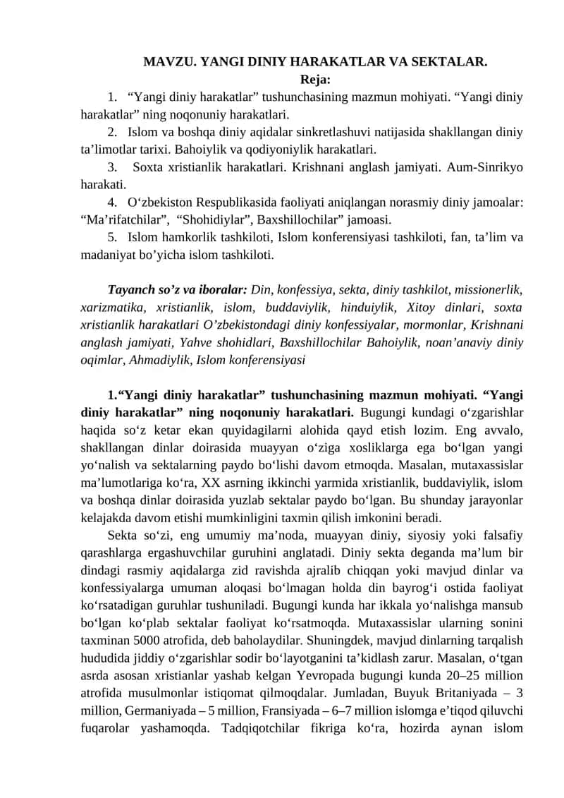 Yangi diniy harakatlar va sektalar 1