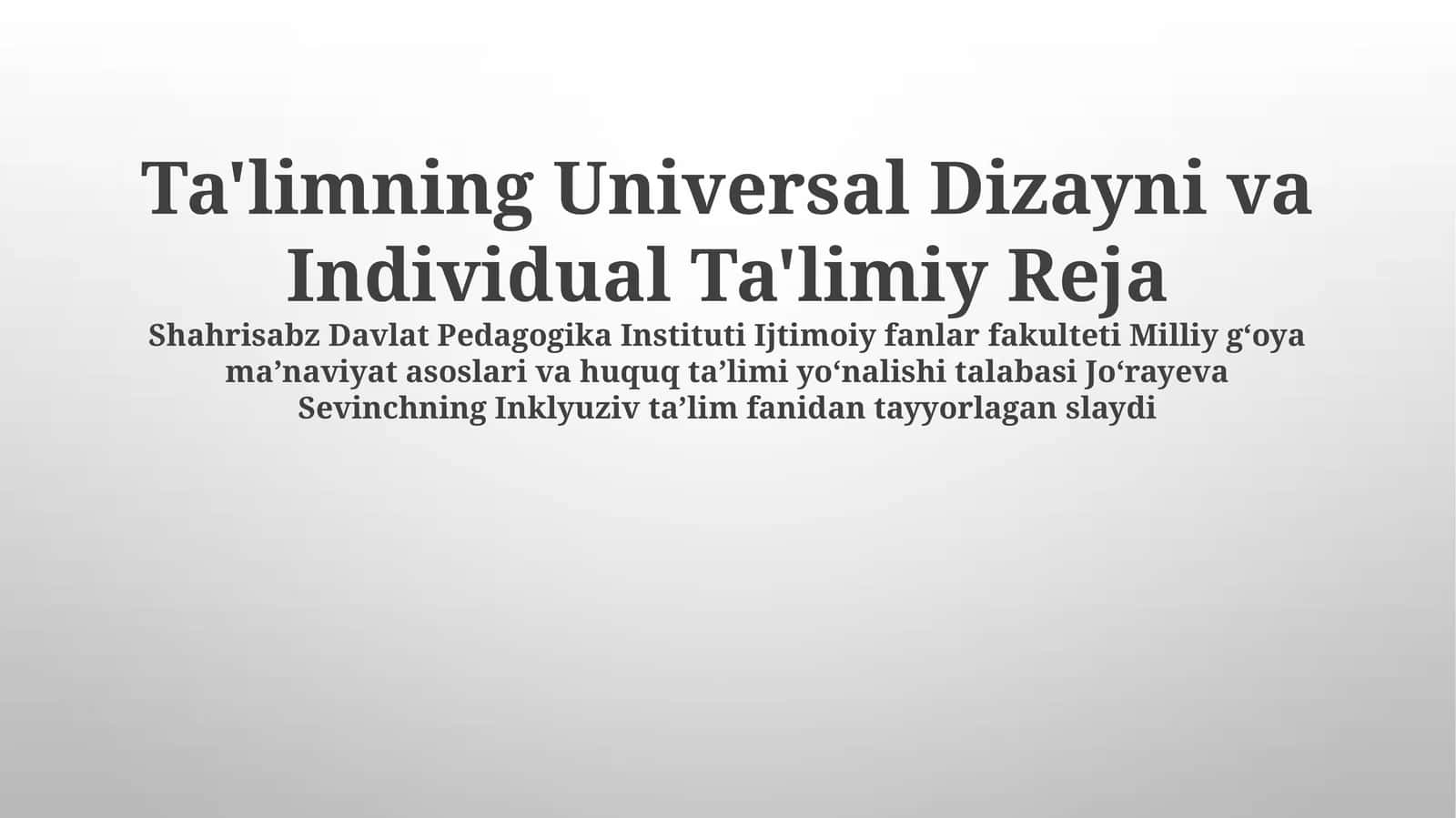 Individual Ta'lim Dasturi (ITD) 1