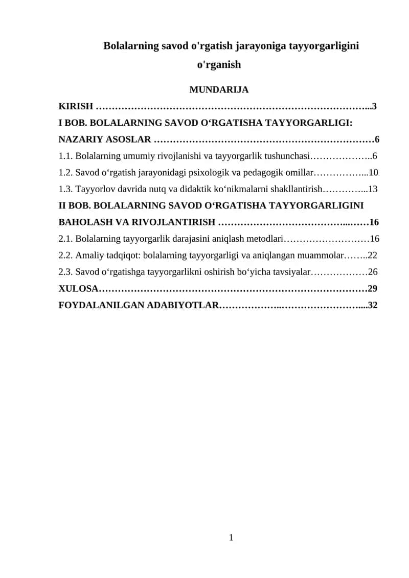 Bolalarning savod o'rganishga tayyorgarligi 1