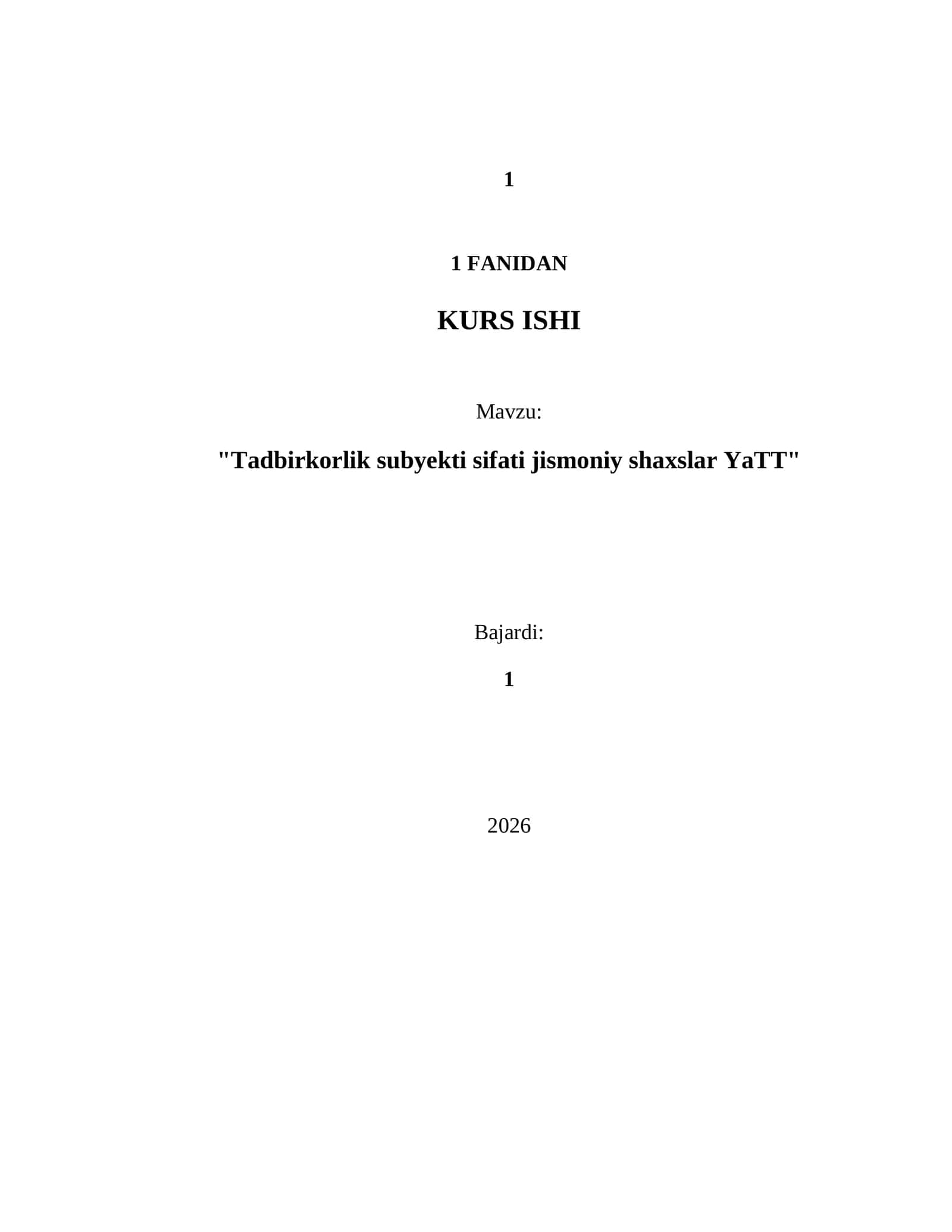 Tadbirkorlik subyekti sifati jismoniy shaxslar YaTT 1