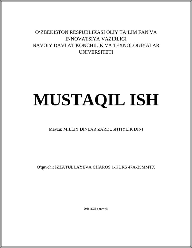 MILLIY DINLAR ZARDUSHTIYLIK DINI 1