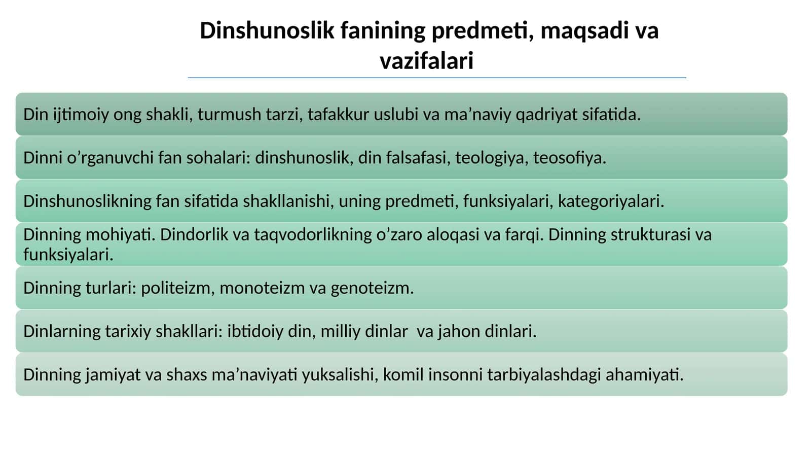 Dinshunoslikfaniningpredmeti, maqsadivavazifalari 1