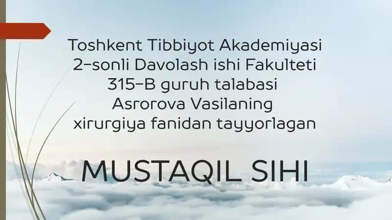 Amaliyotdan Keyingi Asoratlar 1