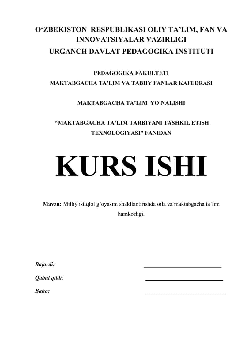 "MAKTABGACHA TA’LIM TARBIYANI TASHKIL ETISH TEXNOLOGIYASI" 1