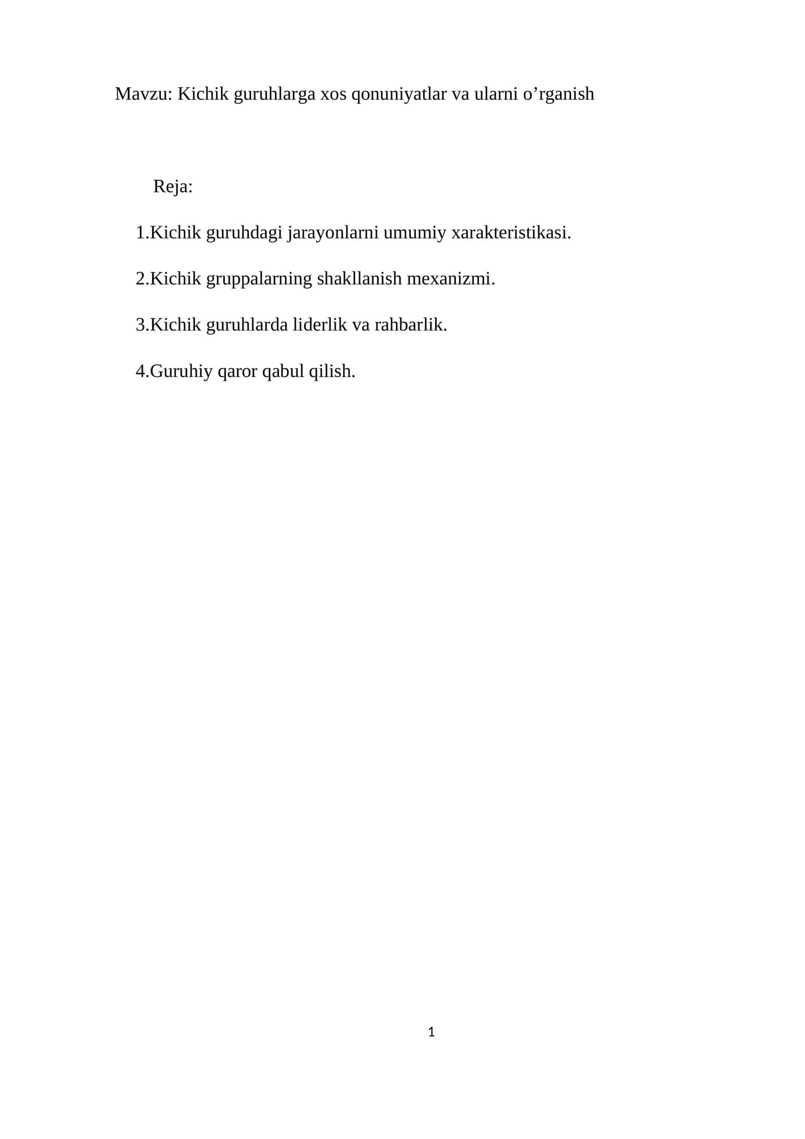 Kichik guruhlarga xos qonuniyatlar va ularni o’rganish 1