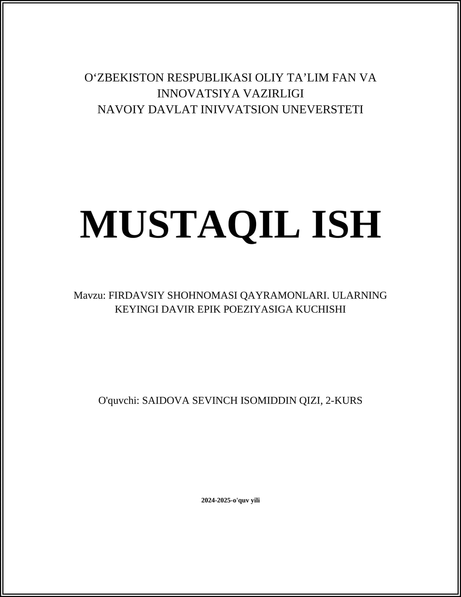 FIRDAVSIY SHOHNOMASI QAYRAMONLARI. ULARNING KEYINGI DAVIR EPIK POEZIYASIGA KUCHISHI 1