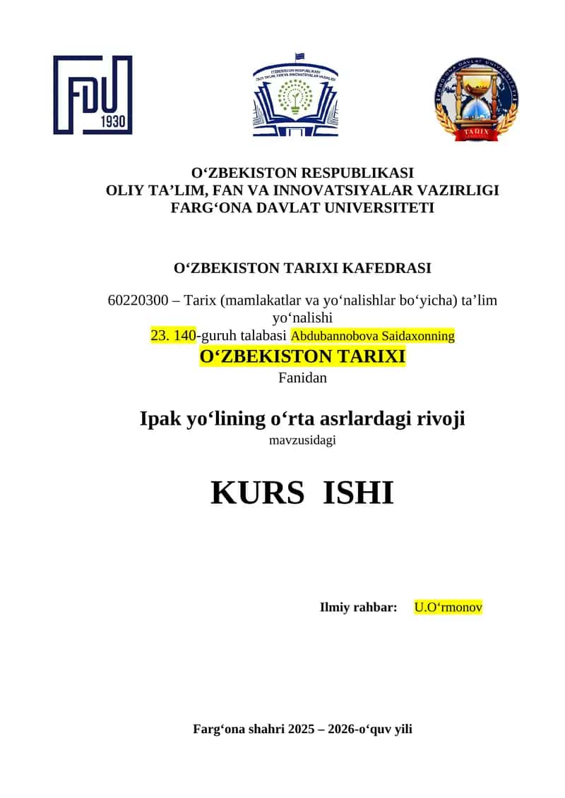 Ipak yo‘lining o‘rta asrlardagi rivoji 1