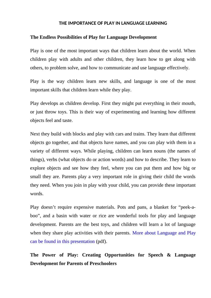 THE IMPORTANCE OF PLAY IN LANGUAGE LEARNING 1