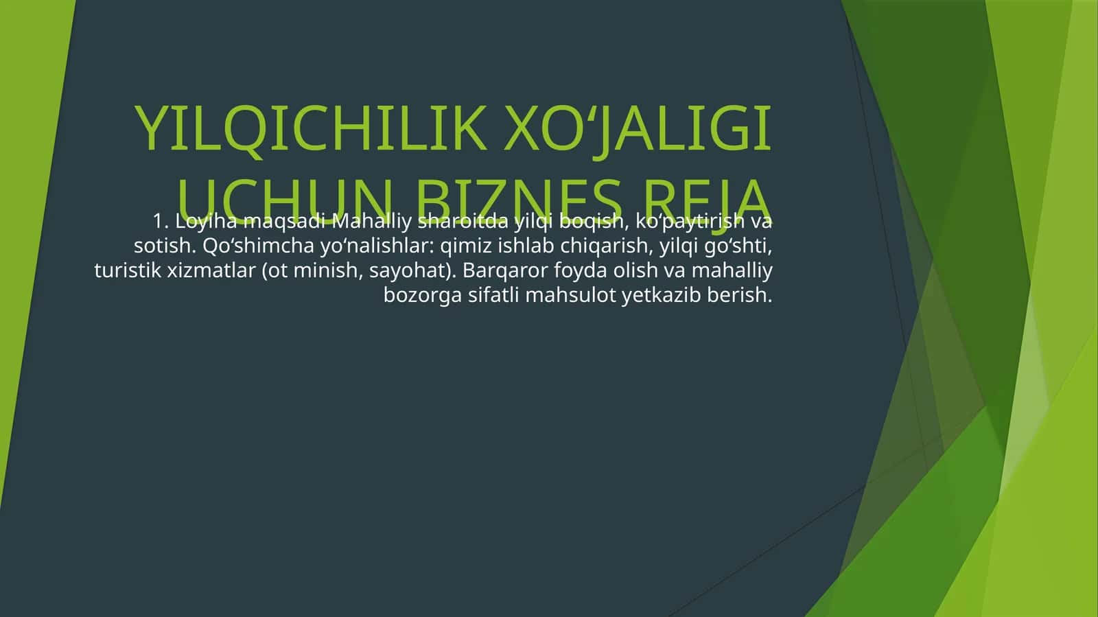 YILQICHILIK XO‘JALIGI UCHUN BIZNES REJA 1